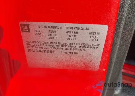 2009 Chevrolet Impala Lt из США, поврежденный, VIN 2G1WT57K091162551